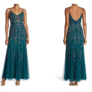Marina Beaded V Neck Emerald Gown